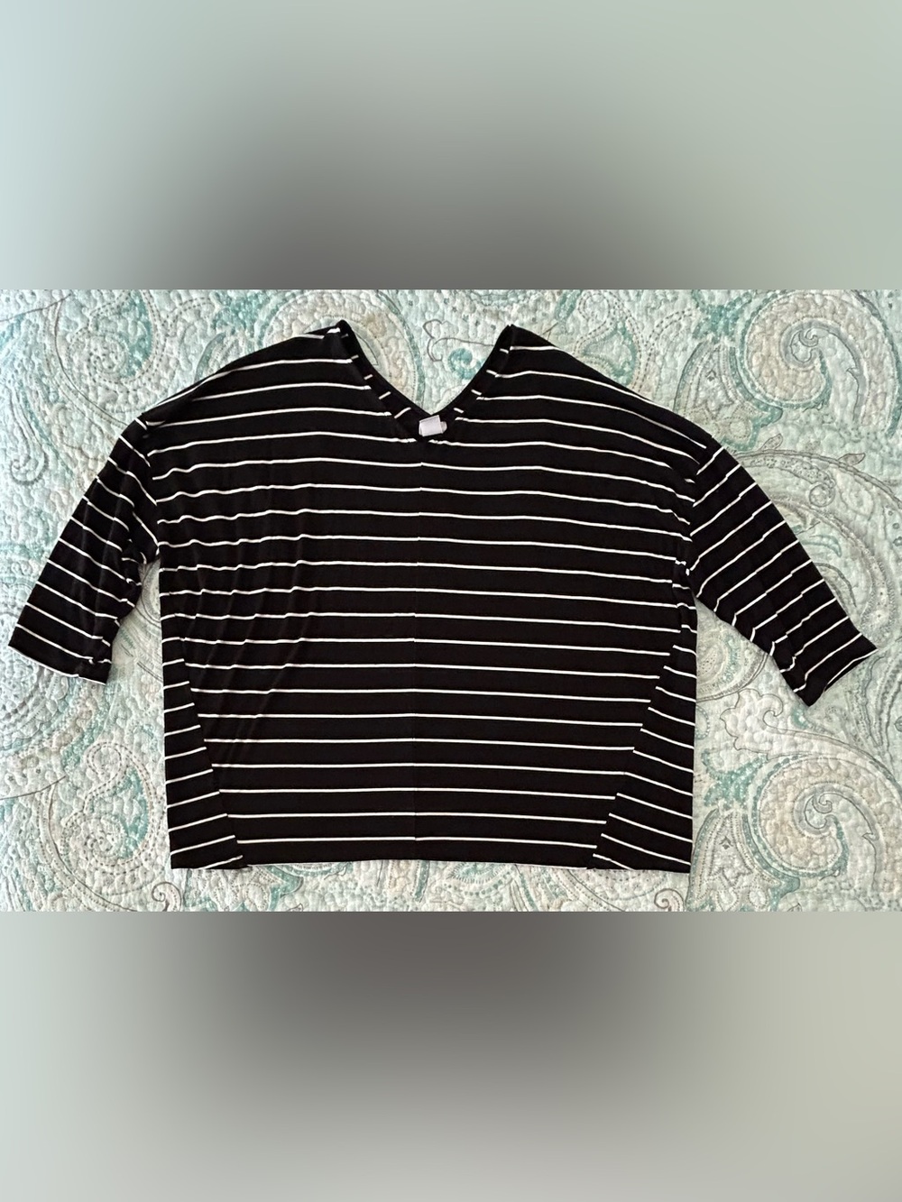 Chico’s Black and White Double V-Neck Striped Shirt Women’s Size XL (3)